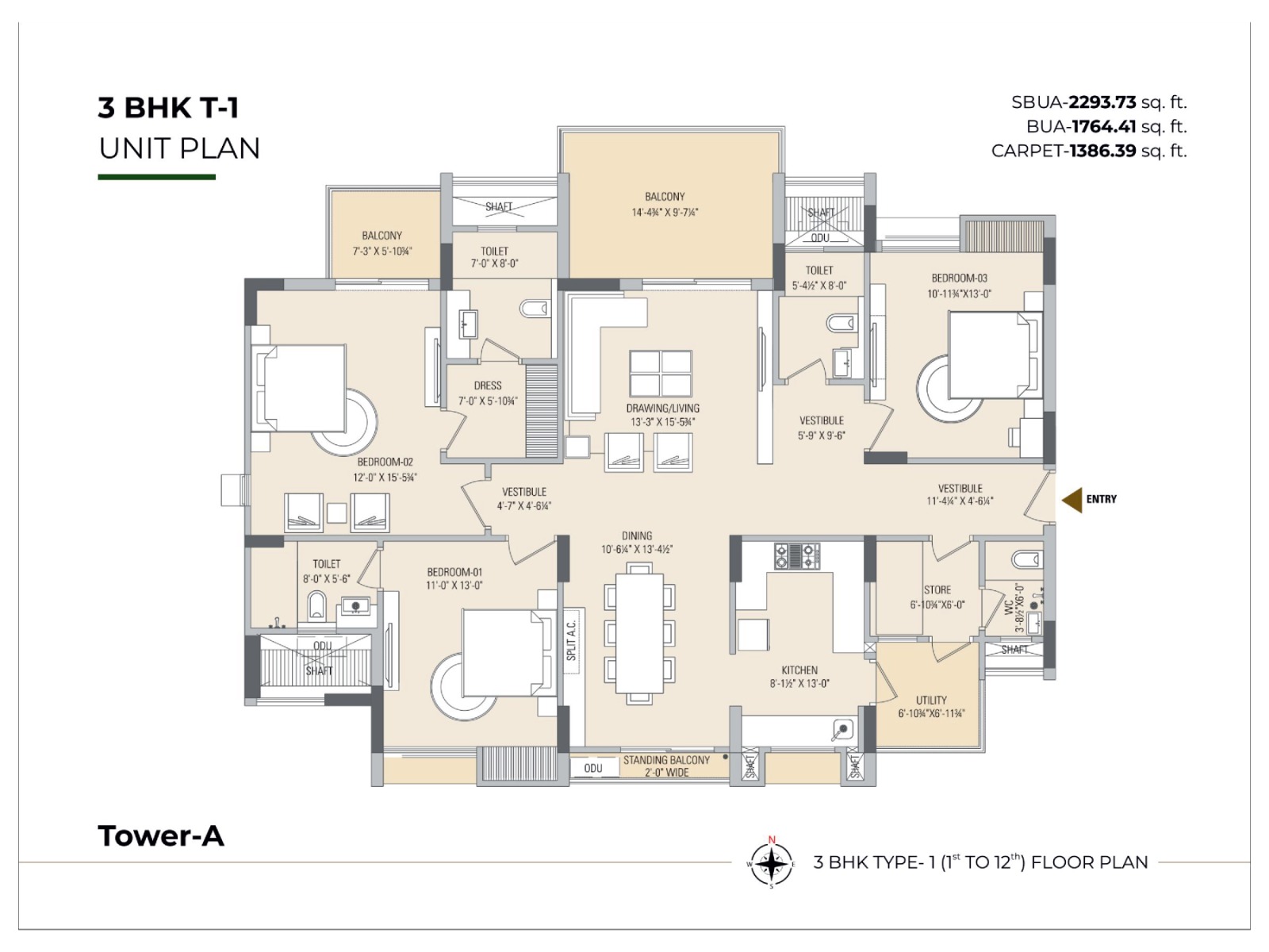 3 BHK - 2293.73 Sq.Ft.